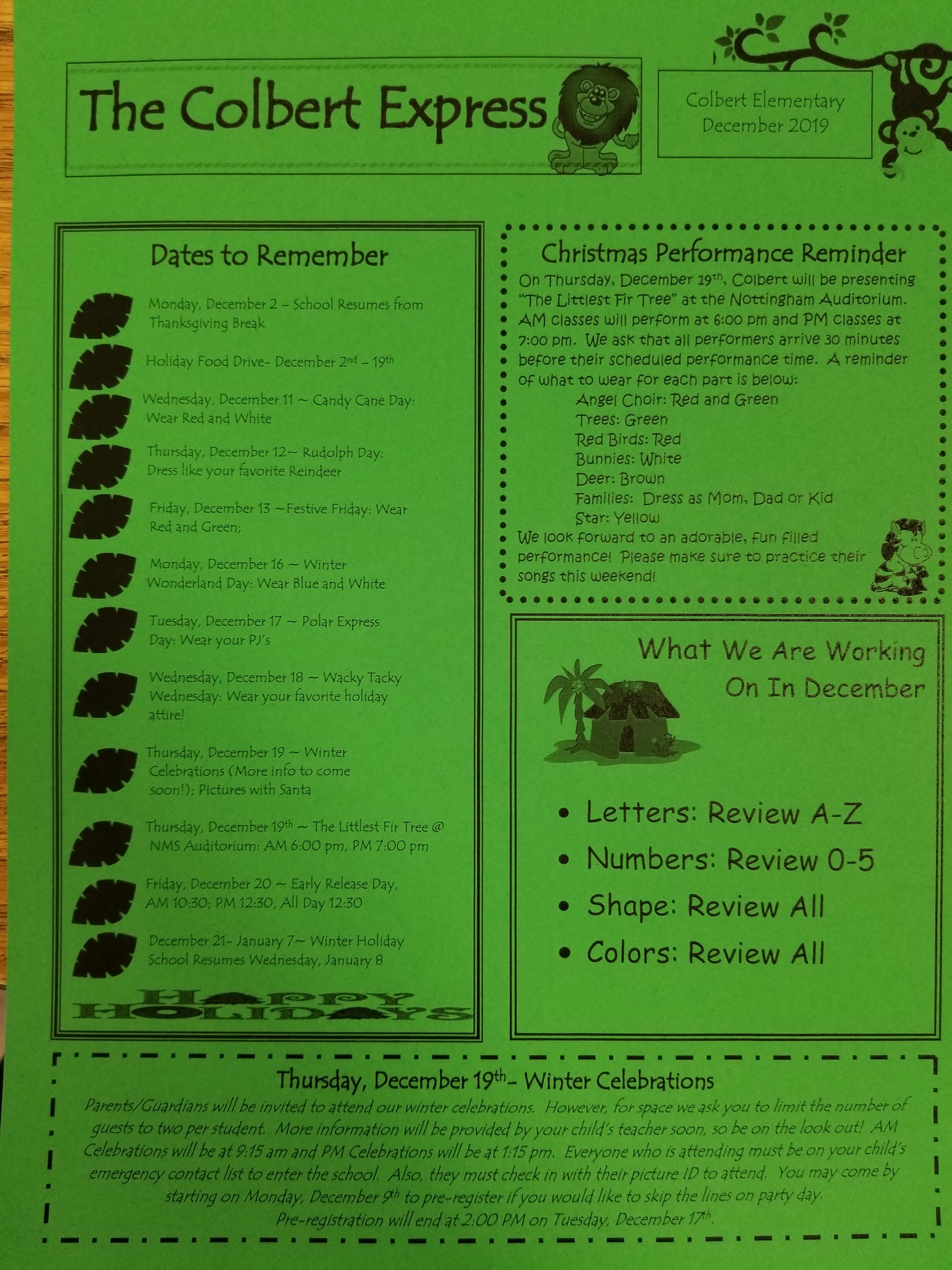Colbert Elementary Monthly Information