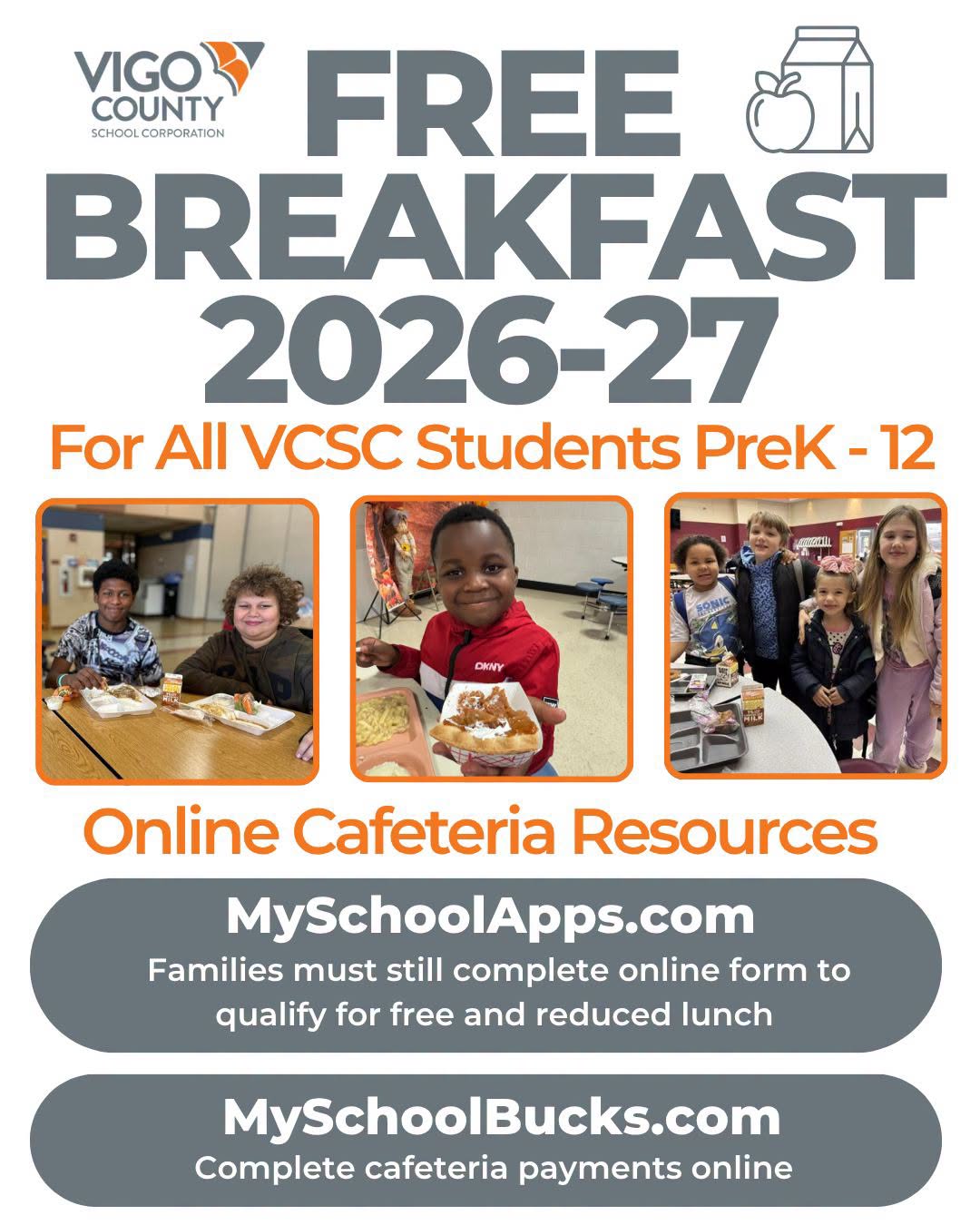 Vigo County School Corporation offers free breakfast to student for 2026/2027