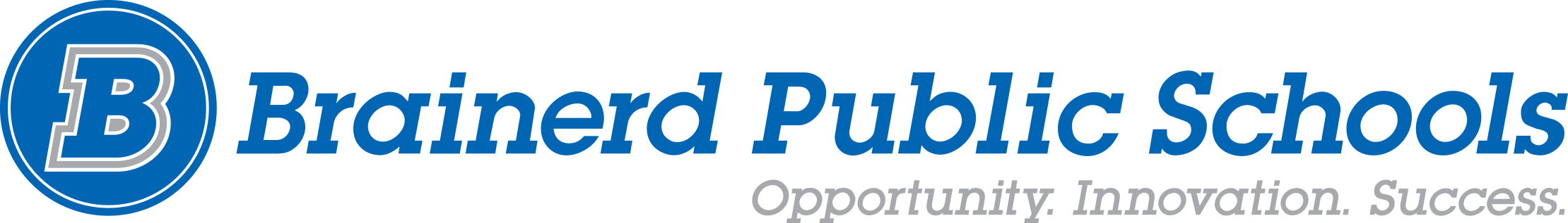 The Brainerd Public Schools logo features a blue 'B' icon and text.