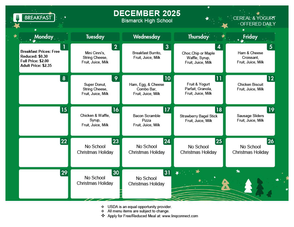 A December 2026 calendar with a green and white design.