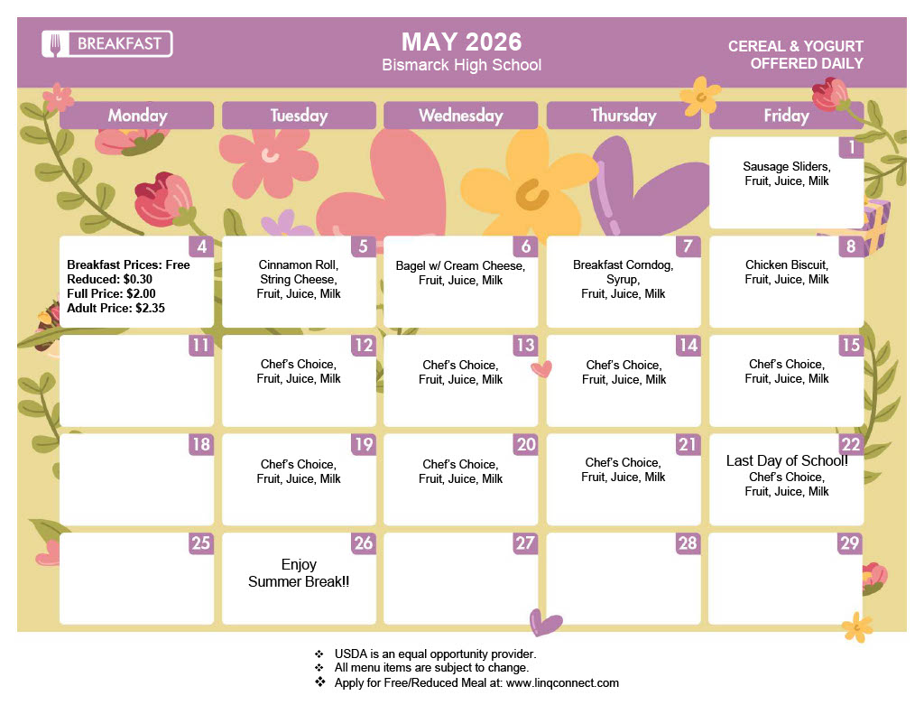 MAY BREAKFAST MENU