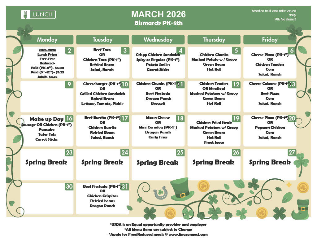 A March 2023 calendar with various events and Spring Break noted.