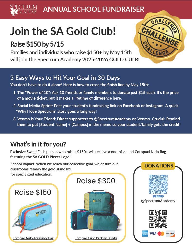 A flyer announces the Spectrum Academy Annual School Fundraiser.