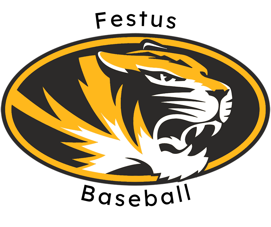 Festus Baseball logo featuring a tiger head in black and gold.