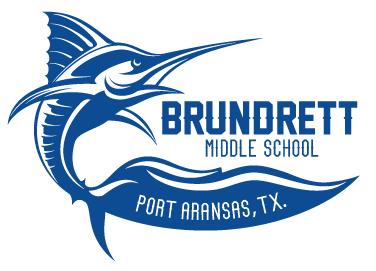 Brundrett Middle School logo featuring a blue marlin and text.