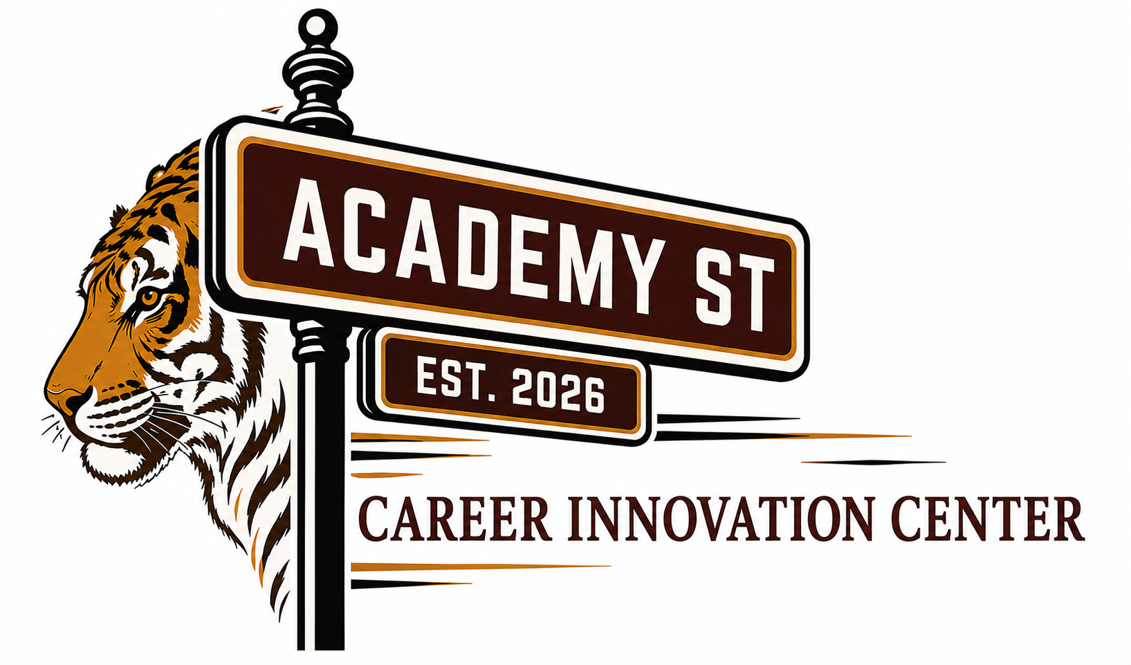 ASCIC logo tiger and street sign