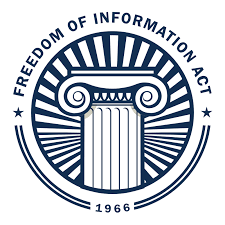Logo for the Freedom of Information Act, featuring a classical column and the year 1966.