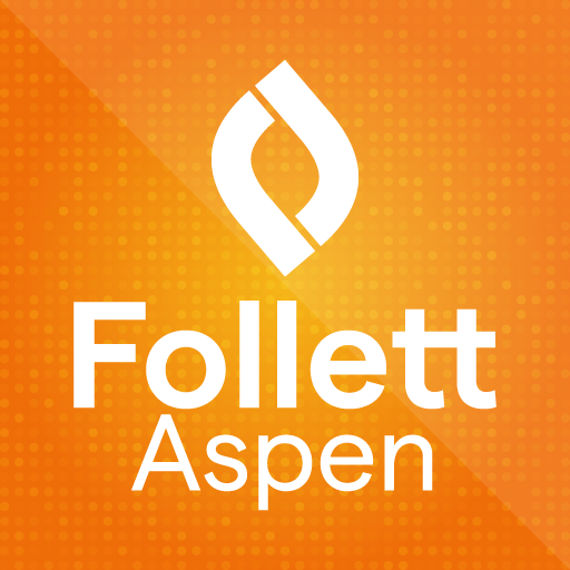 The Follett Aspen logo features a white flame-like shape on an orange background.