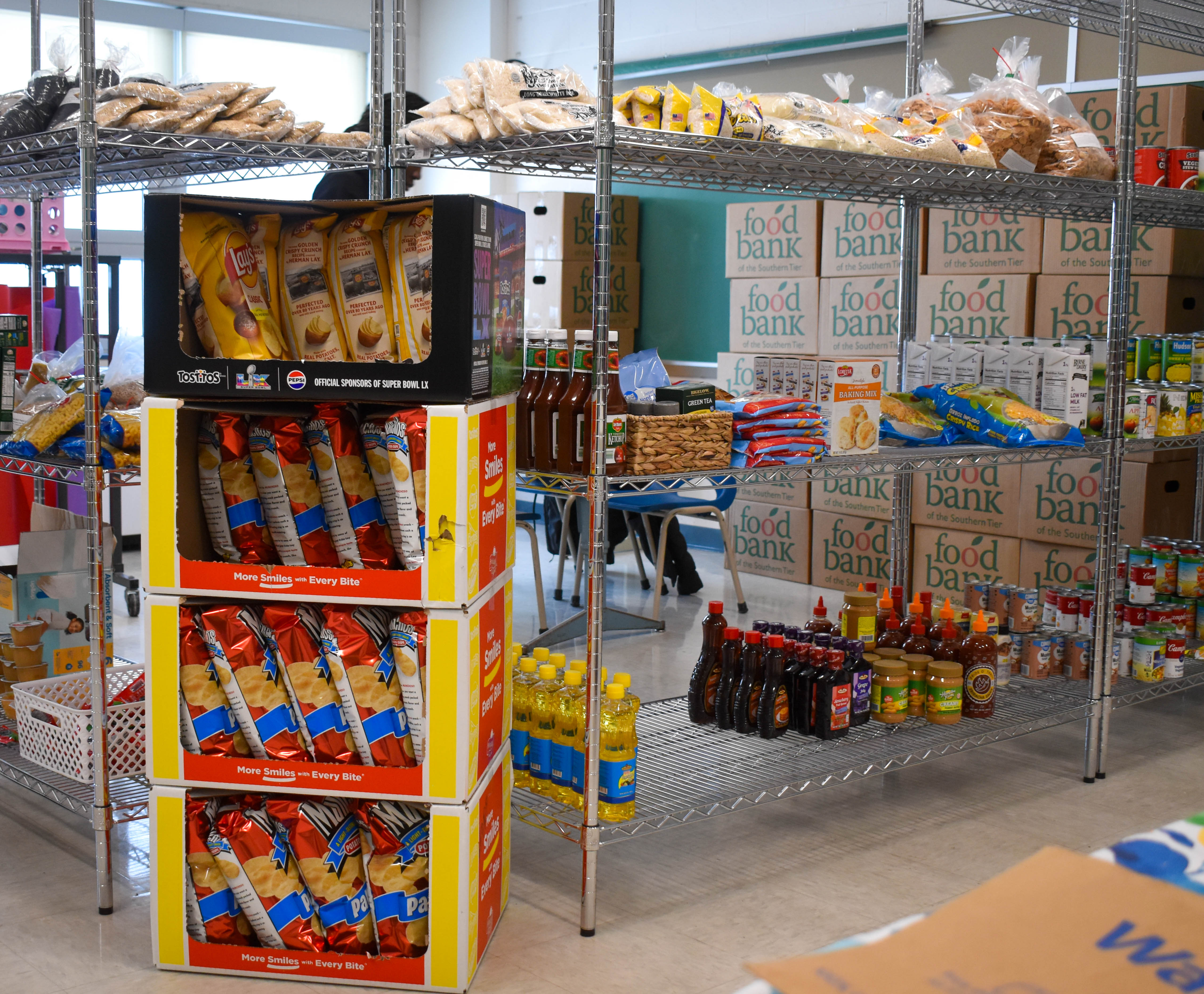 food on shelves in school market