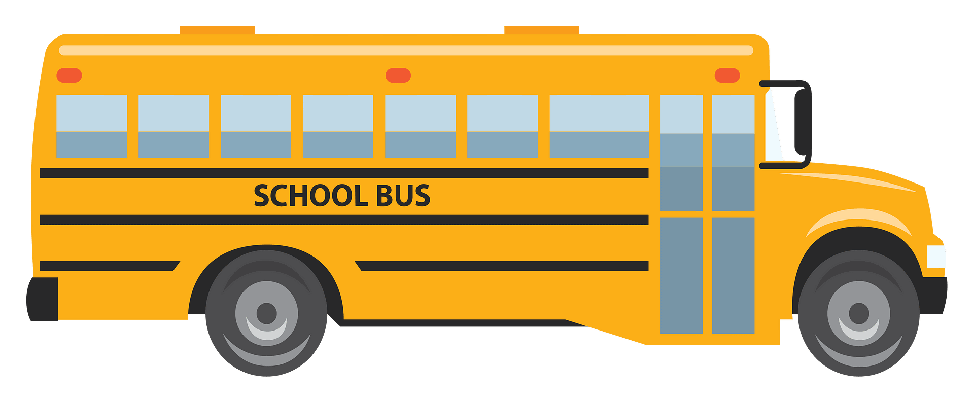 A bright yellow school bus with the words 'SCHOOL BUS' on its side.