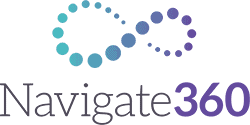 The Navigate360 logo features an infinity symbol made of blue and purple dots.