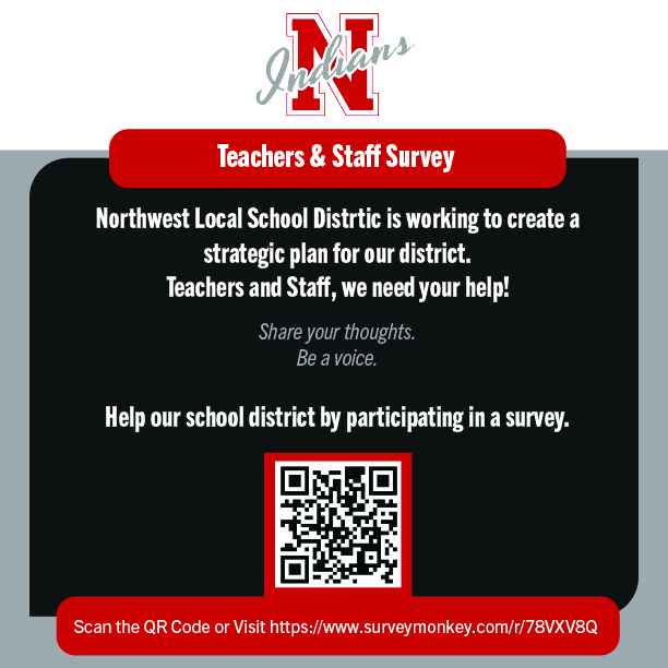 A graphic promoting a survey for teachers and staff in the Northwest Local School District.