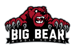 A school mascot logo featuring a fierce red bear with outstretched paws and the text "BIG BEAR MIDDLE SCHOOL".