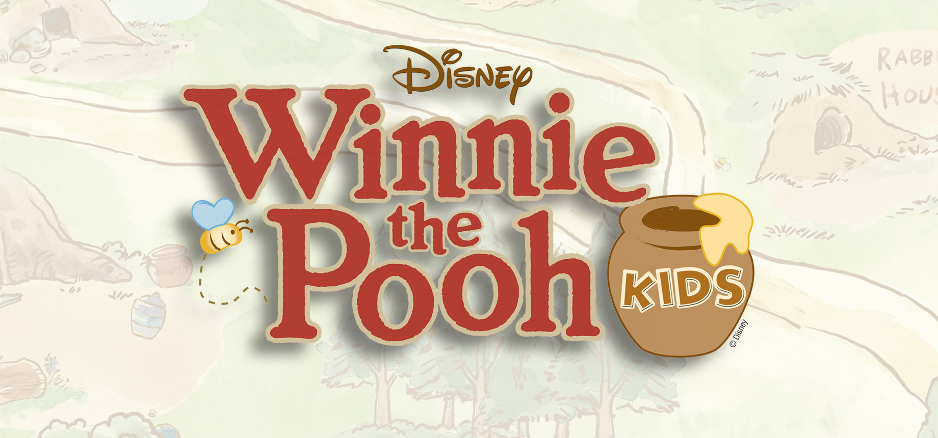 The Winnie the Pooh Kids logo features the title in red with a bee and honey pot.