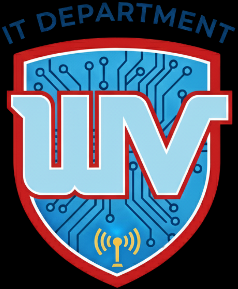 The IT Department logo features a shield with the letters 'WV' and a circuit board design.
