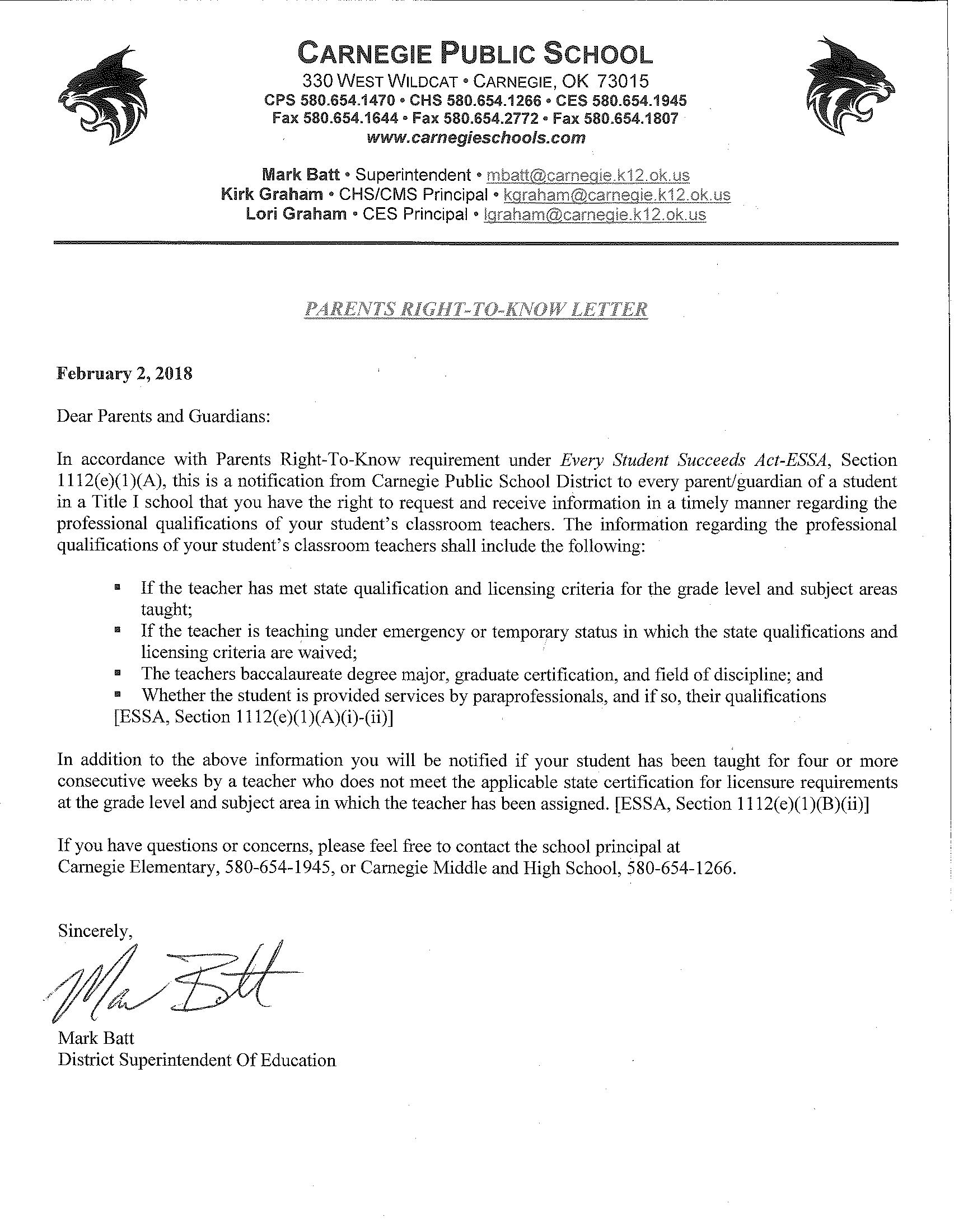 Carnegie Public Schools Forms and Handbook