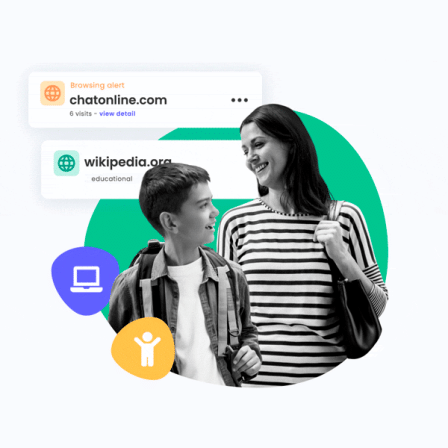 A mother speaks with a child about online safety and security.