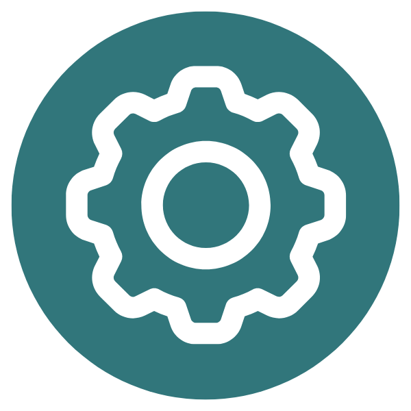 A white gear icon inside a teal circle.