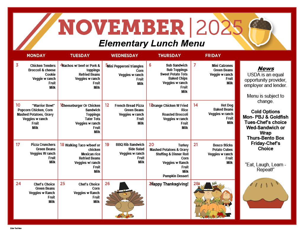 Elementary Lunch Menu
