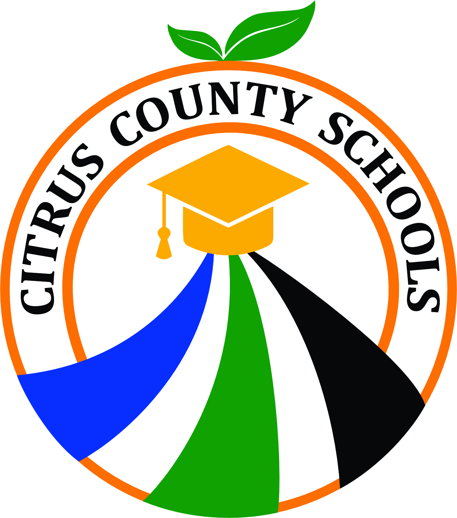 Citrus County Schools logo featuring an orange and green design with a graduation cap.