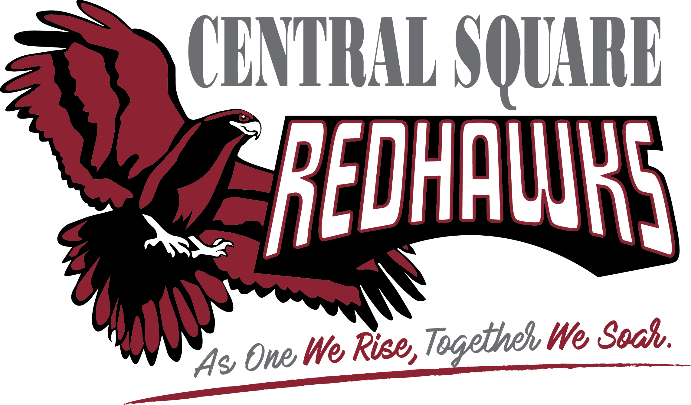 The Central Square Redhawks logo features a soaring red hawk.