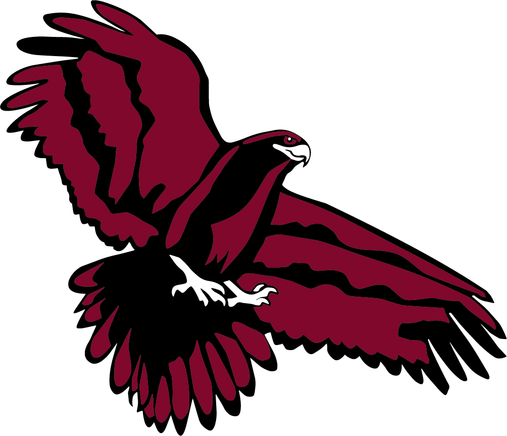 A stylized maroon eagle with outstretched wings, ready for flight.