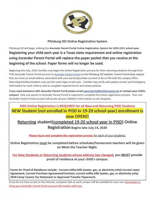 Pittsburg ISD Ascender Parent Portal help