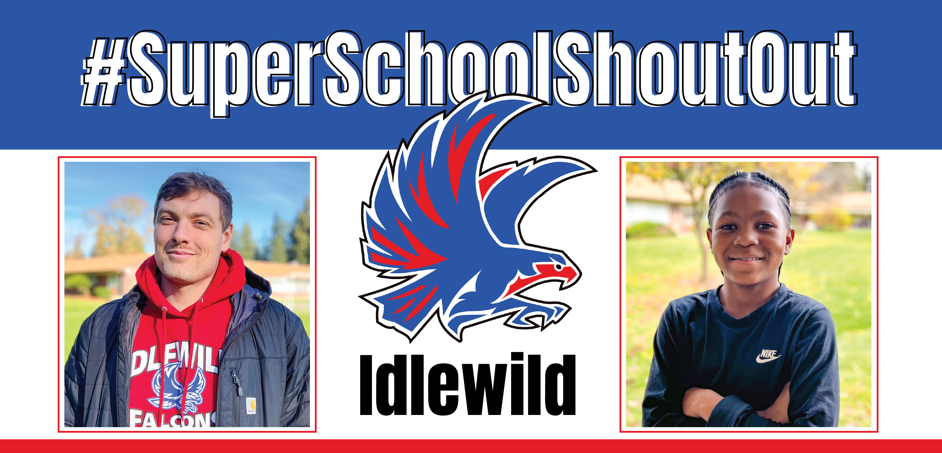Image promoting Idlewild school with two people and a school logo.