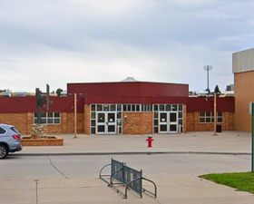 Exterior view of the main entrance to be used during the school day for McCormick Jr High School