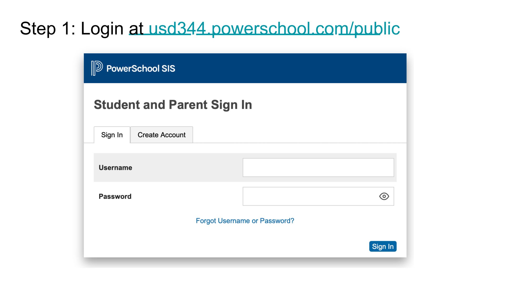 Screenshot showing the PowerSchool Student and Parent Sign In page with fields for username and password.