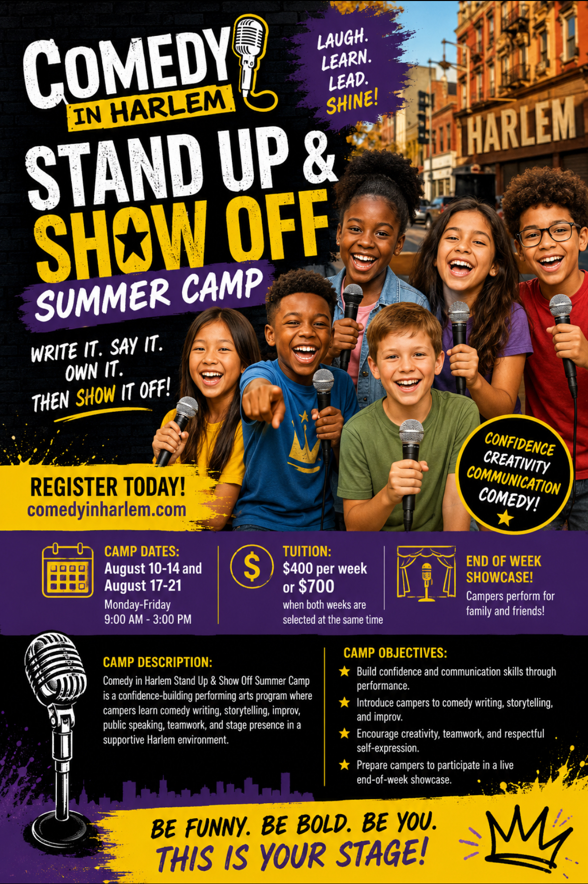 Comedy in Harlem Stand Up and Show Off Summer Camp