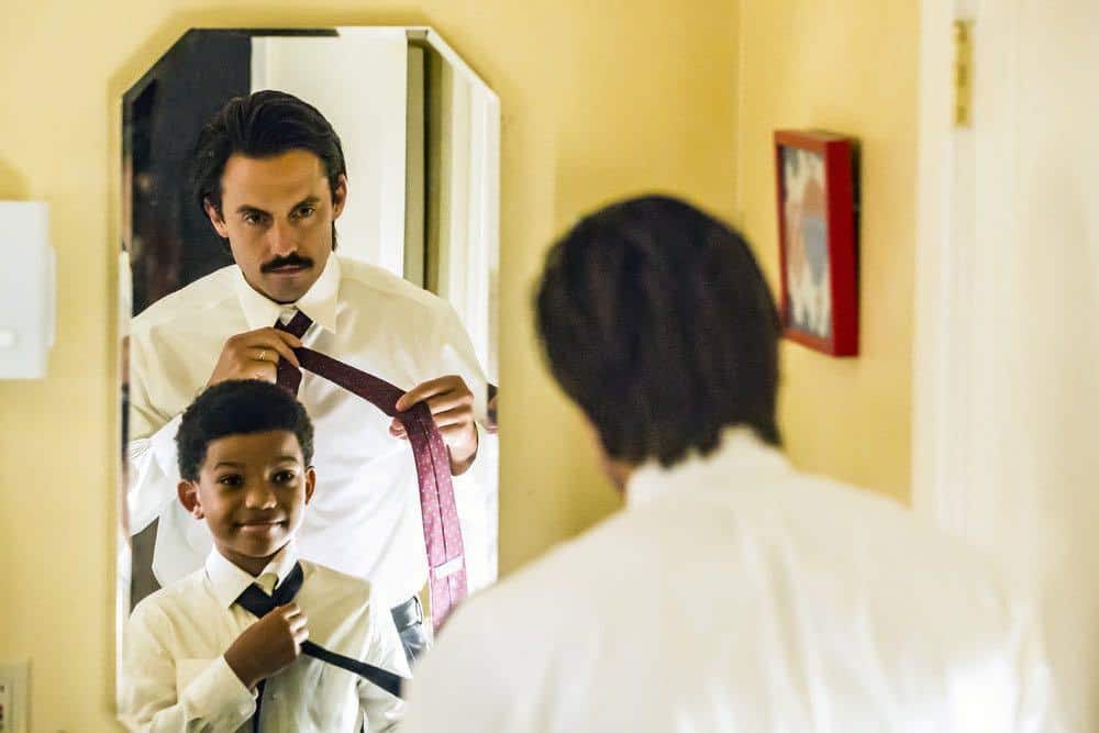 THIS IS US -- "Career Days" Episode 106 -- Pictured: (l-r) Lonnie Chavis as Randall, Milo Ventimiglia as Jack THIS IS US -- "Career Days" Episode 106 -- Pictured: (l-r) Lonnie Chavis as Randall, Milo Ventimiglia as Jack -- (Photo by: Ron Batzdorff/NBC)