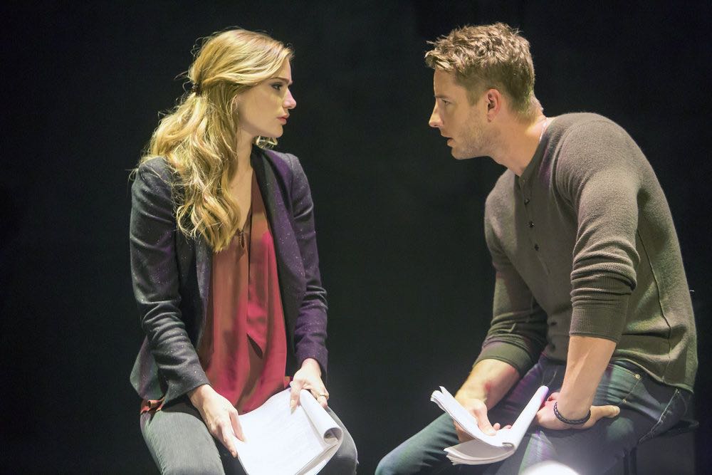 THIS IS US -- "Career Days" Episode 106 -- Pictured: (l-r) Janet Montgomery as Olivia, Justin Hartley as Kevin THIS IS US -- "Career Days" Episode 106 -- Pictured: (l-r) Janet Montgomery as Olivia, Justin Hartley as Kevin -- (Photo by: Ron Batzdorff/NBC)