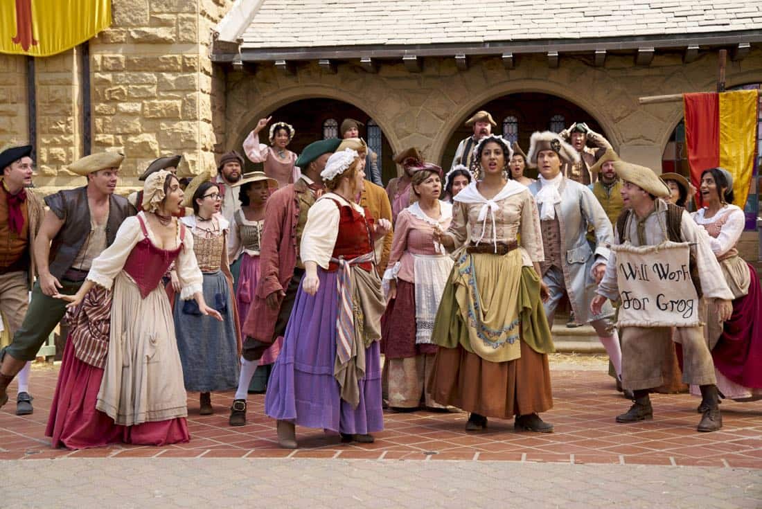 Crazy Ex-Girlfriend -- "Josh's Ex-Girlfriend Wants Revenge" -- Image Number: CEG301a_0370.jpg -- Pictured (L-R): Michael McMillian as Tim, David Hull as White Josh, Gabrielle Ruiz as Valencia, Donna Lynne Champlin as Paula, Gina Gallego as Mrs. Hernandez, Scott Michael Foster as Nathaniel, Vella Lovell as Heather and Danny Jolles as George -- Photo: Tyler Golden/The CW -- é 2017 The CW Network, LLC. All Rights Reserved.