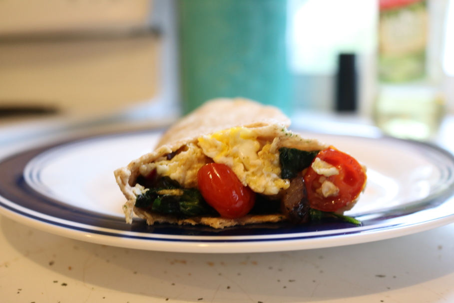 omelette, egg, tomato, eggplant