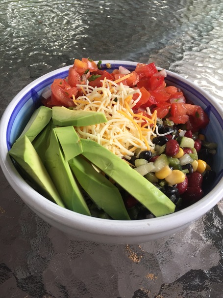 salad, corn, beans, avocado