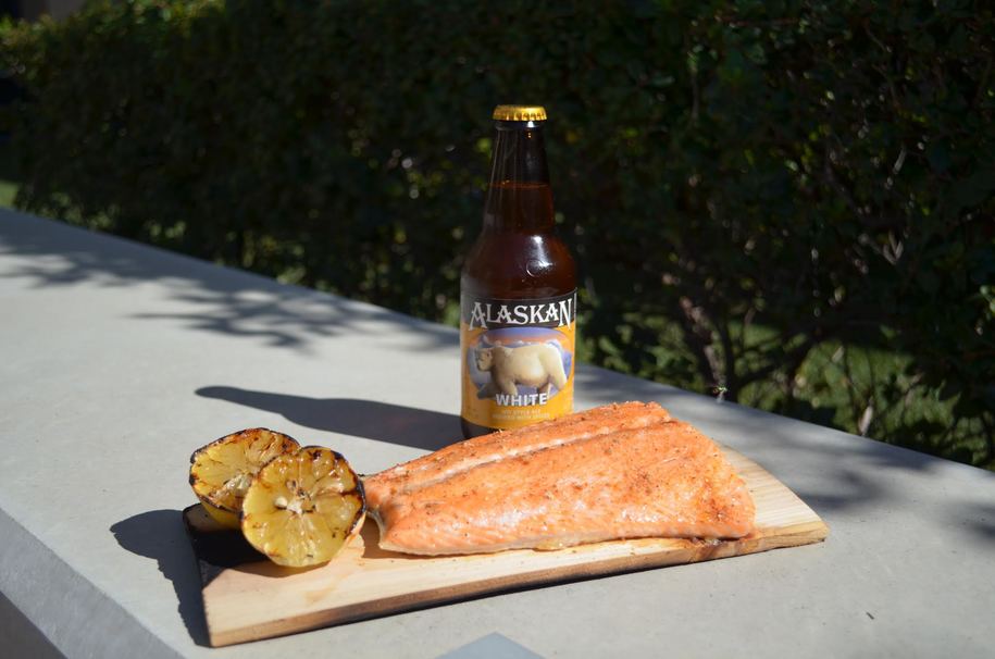 salmon, beer