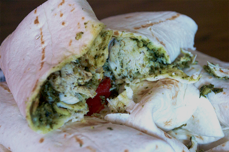 cheese, chicken, pesto