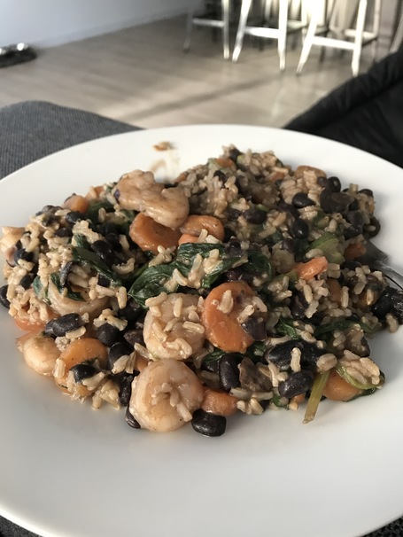 rice, spinach, mushroom