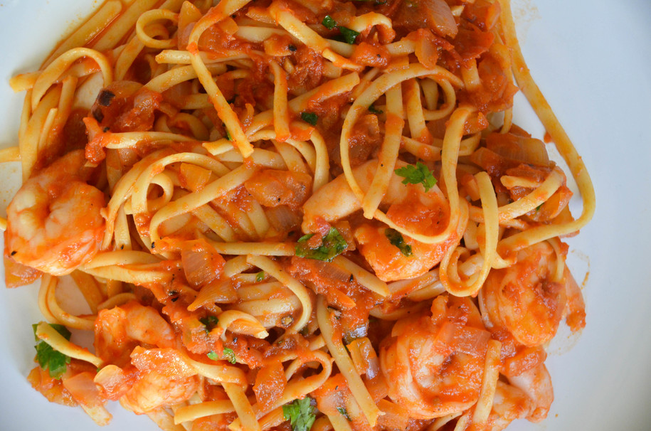 sauce, pasta, spaghetti, shrimp