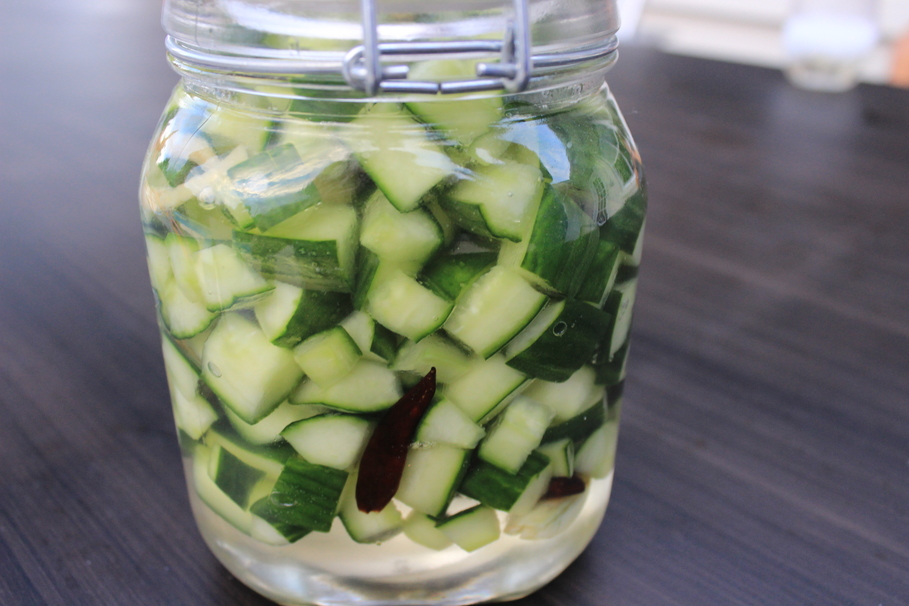 vegetable, herb, marinated cucumber, cucumber, pickled cucumber, oil