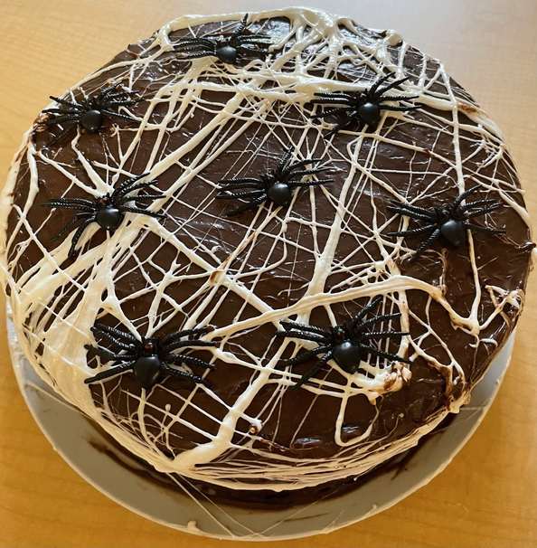 Black & White Halloween Cake with Marshmallow Spider s