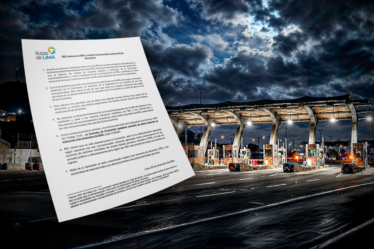 Rutas de Lima anuncia que desde la medianoche ya no podrá seguir a cargo de vías concesionadas