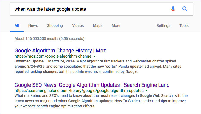 Organic rankings search results example