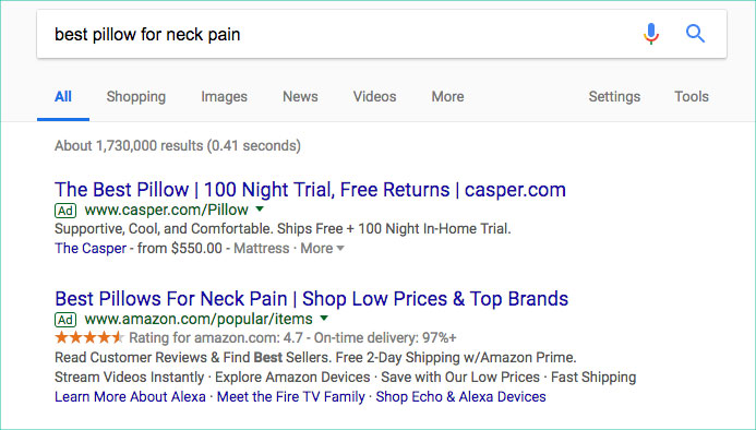 Google AdWords results example