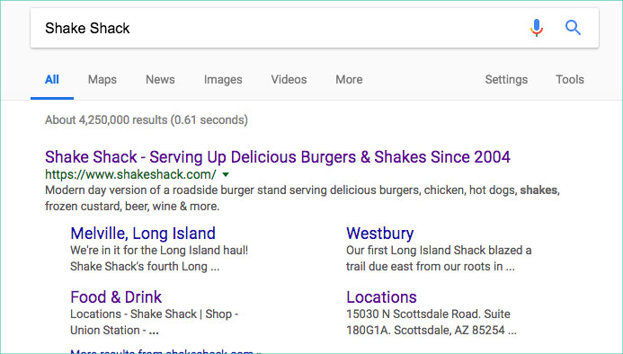 Site links in results example