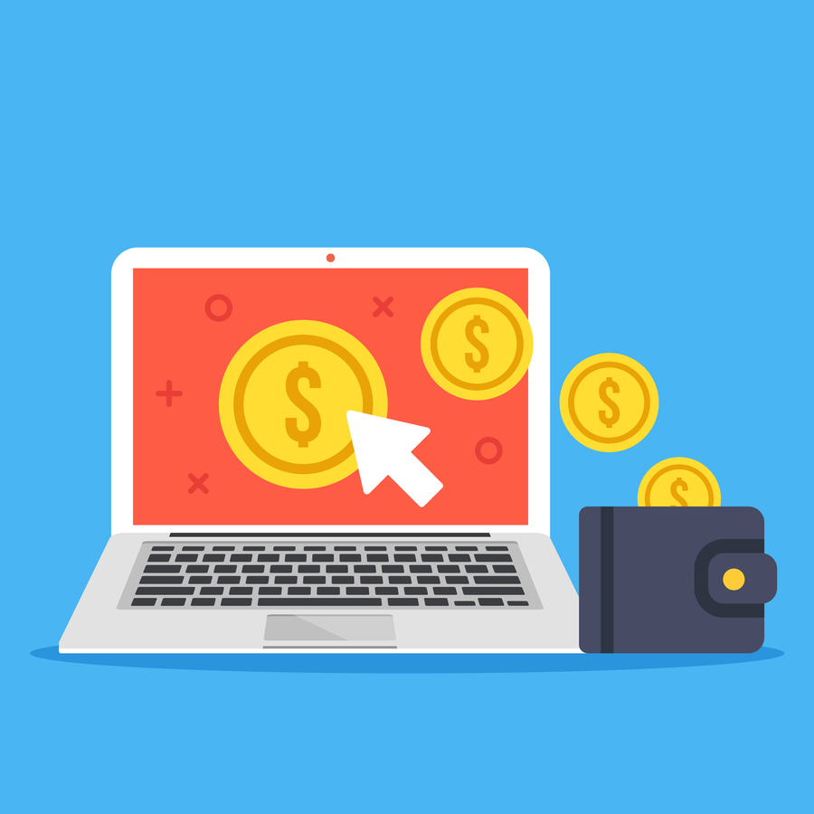 graphic of money going into laptop