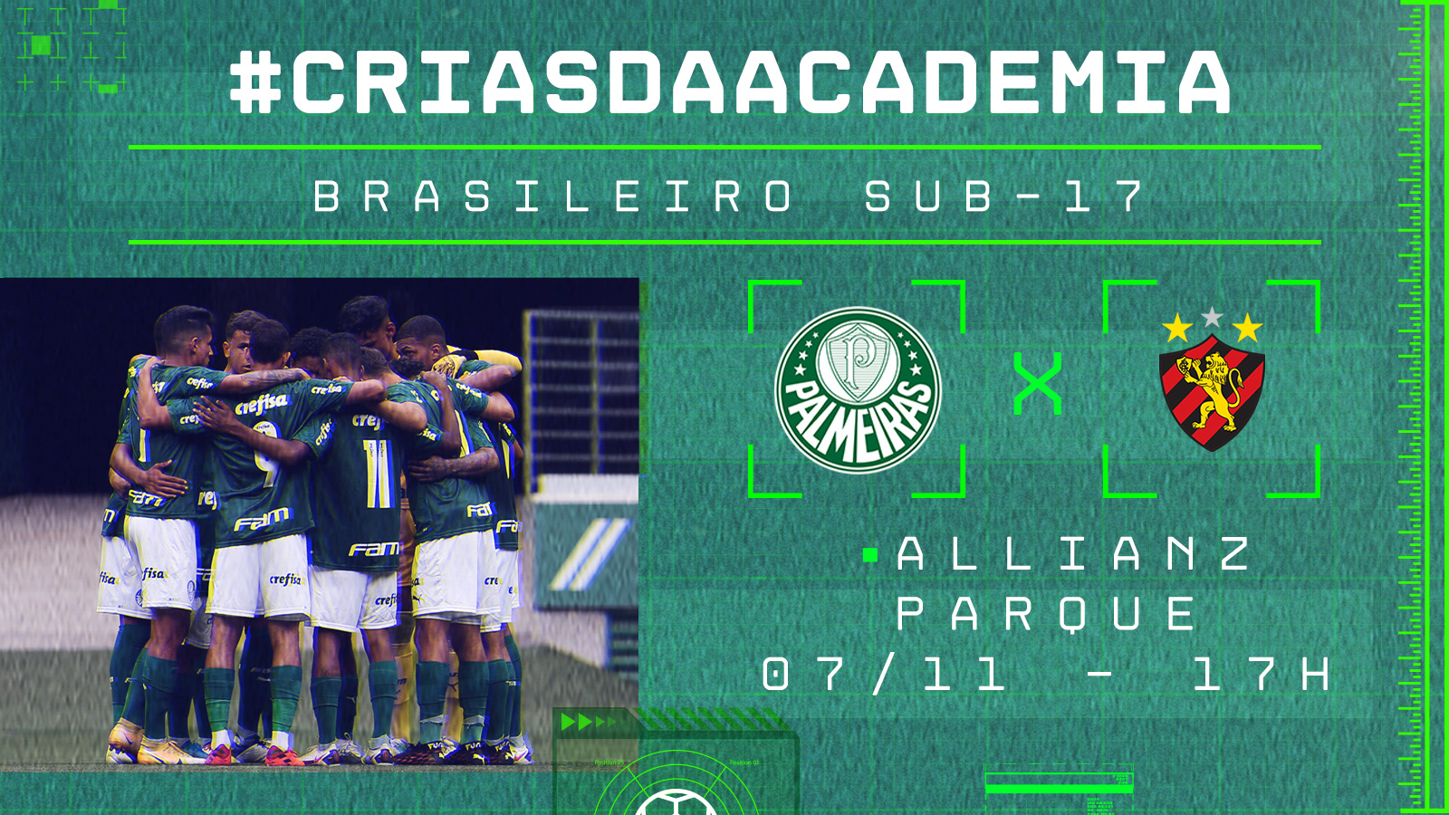 Classificado às quartas, Palmeiras recebe o Sport pelo Brasileiro Sub-17
