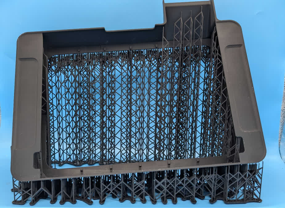 Printed resin tank frame in the recommended orientation