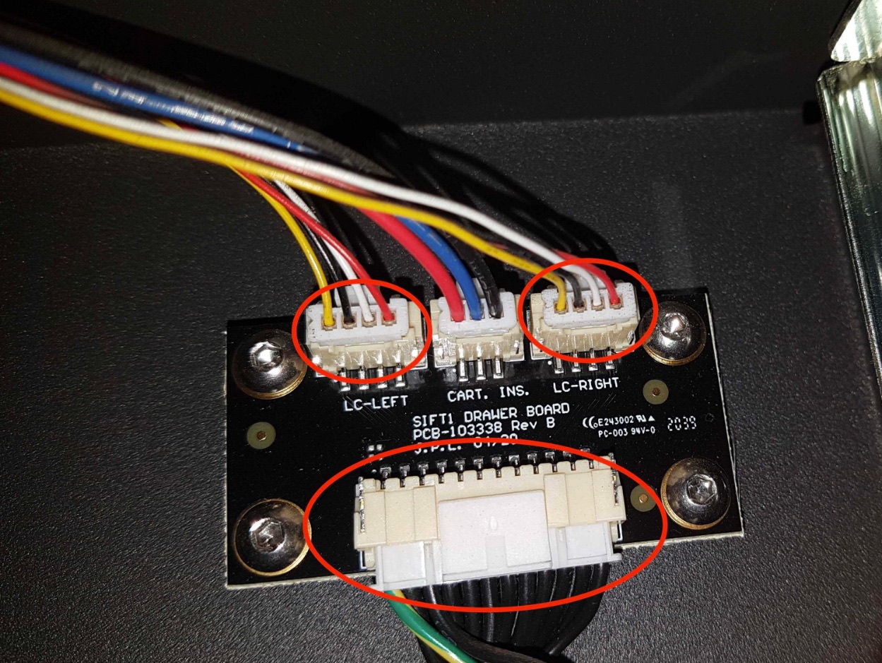 Fuse Sift cartridge drawer board with connectors annotated
